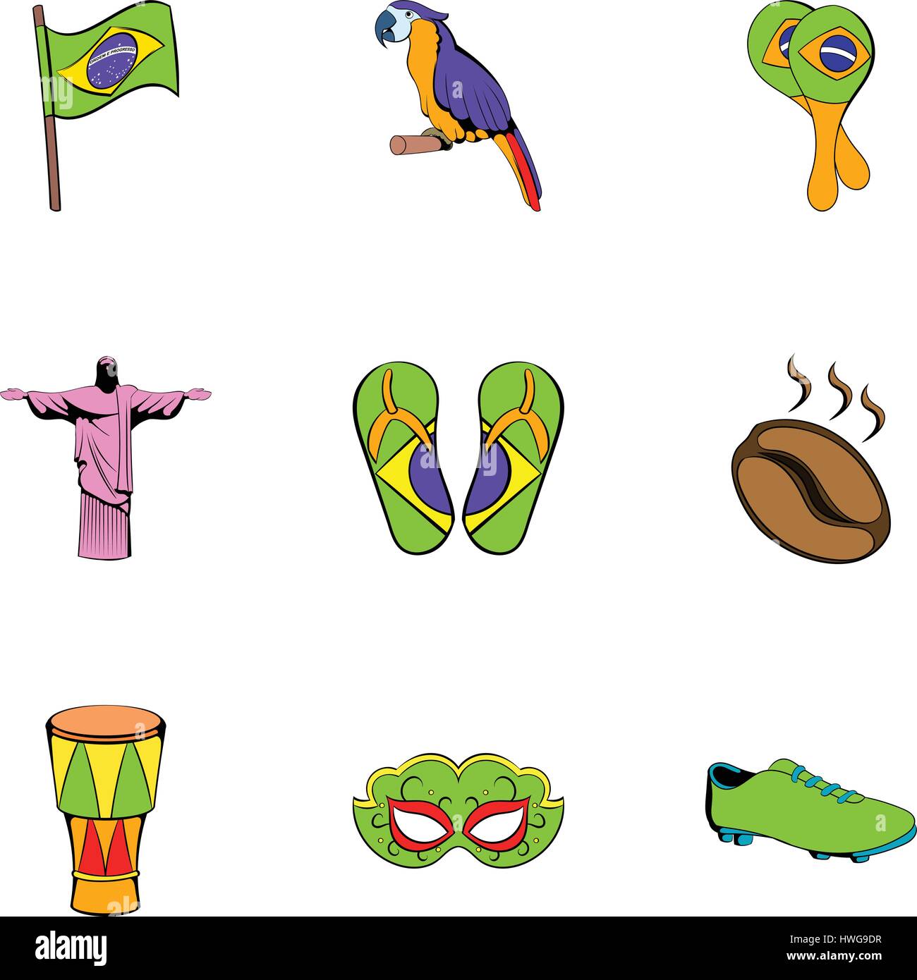 Icons set brésilien, cartoon style Illustration de Vecteur