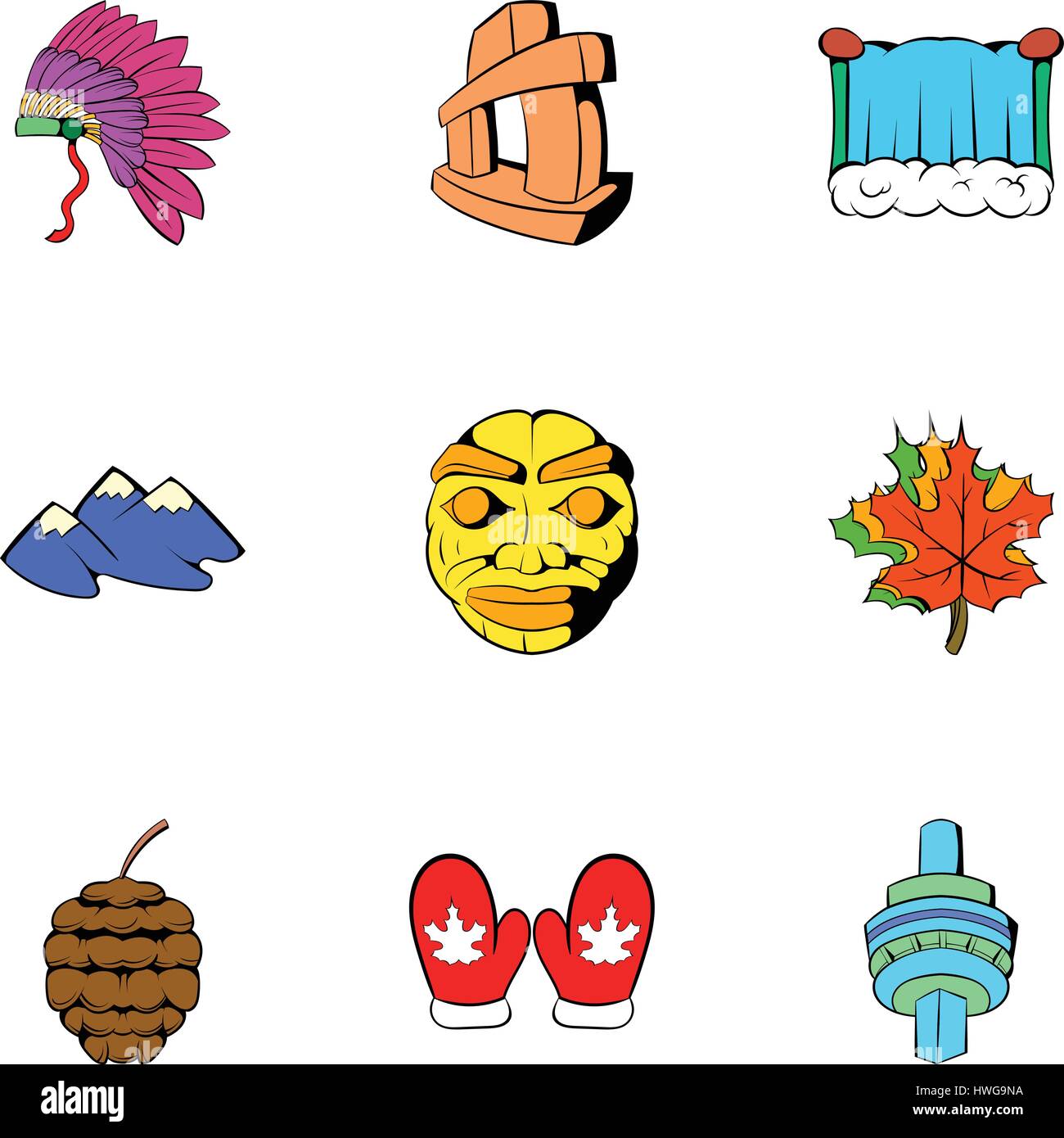 Ottawa, cartoon style icons set Illustration de Vecteur