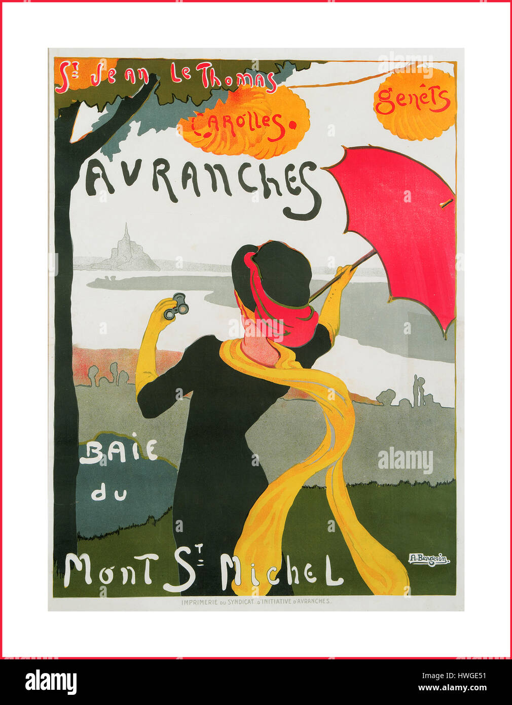 Années 20 Vintage Retro Poster Voyage Baie du Mont St Michel, dans le Nord de la France Banque D'Images