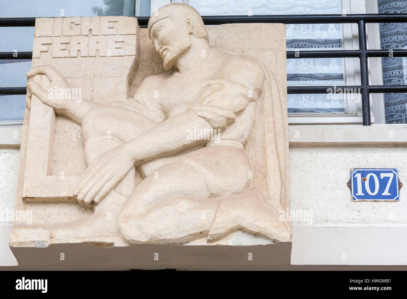 France, Seine Maritime, Le Havre, 107 Avenue Foch, la construction du bloc S54, pierres de relief par Paul Devin sur Michel Ferre Banque D'Images