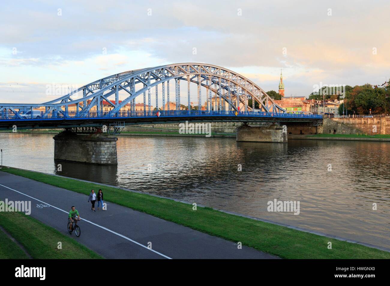 Pologne, Cracovie, Petite-pologne, quartier Podgorze, pont vert, la Vistule Banque D'Images