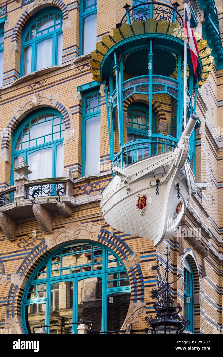 Belgique, Anvers, l'architecture art-nouveau, 't Bootje house, détail Banque D'Images