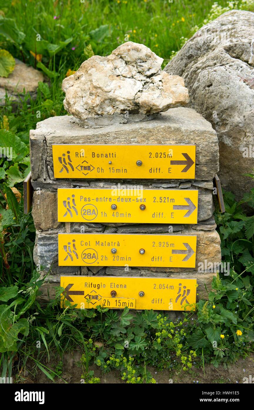 L'italie, valle d'Aosta, Courmayeur, Val Ferret, panneau Banque D'Images