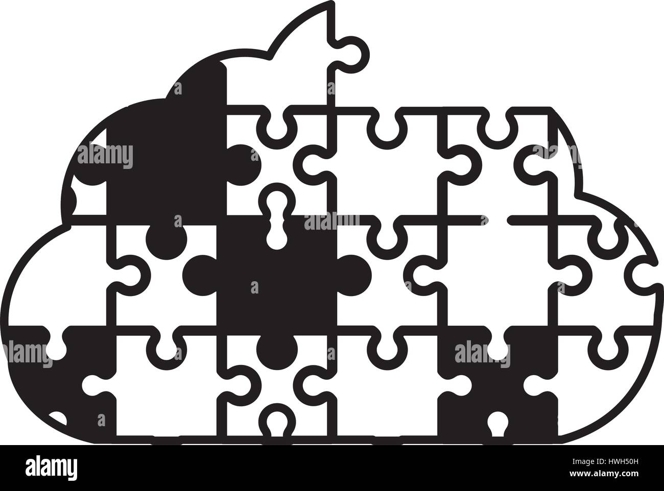 Puzzle monochrome solution cloud Illustration de Vecteur
