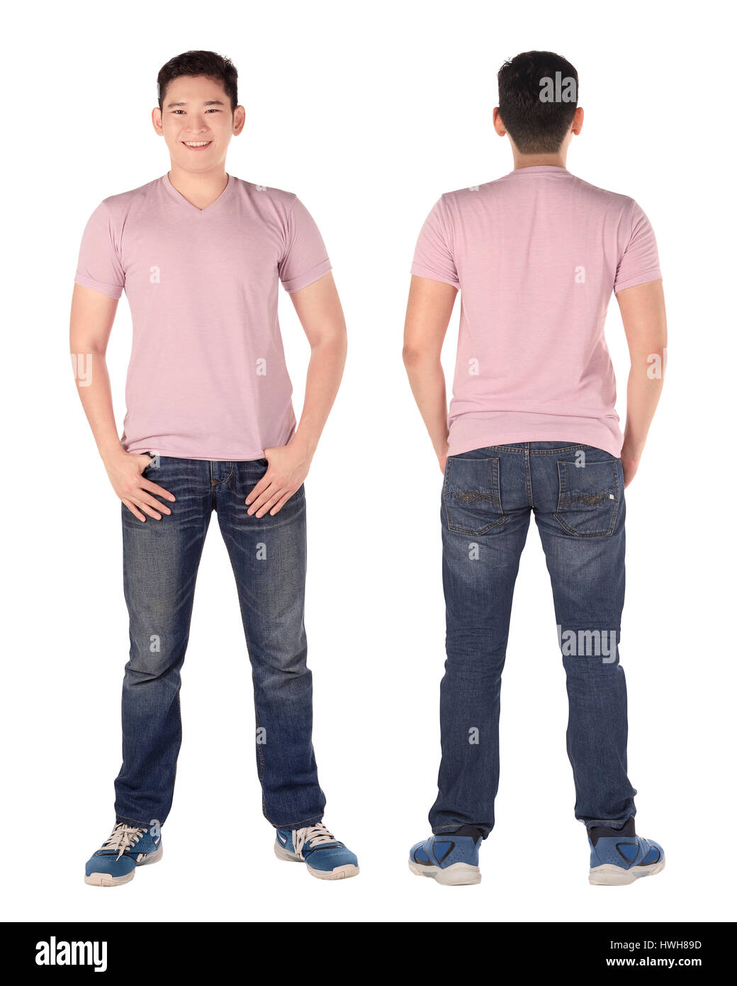 Jeune homme à la chemise blanche sur un fond blanc. Vous pouvez mettre votre création sur la chemise Banque D'Images