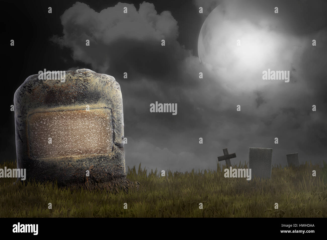 Sur le cimetière effrayant la nuit. Contexte Le concept d'Halloween Banque D'Images Sur le cimetière effrayant la nuit. Contexte Le concept d'Halloween Banque D'Images