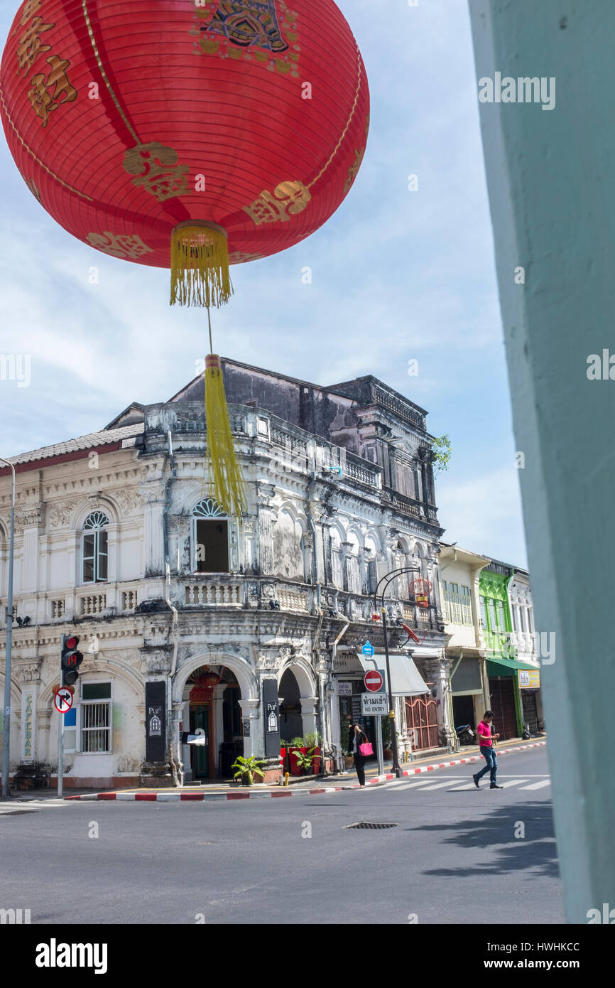 L'architecture du patrimoine des di Rommanee dans la vieille ville de Phuket, l'île de Phuket, Thaïlande Banque D'Images