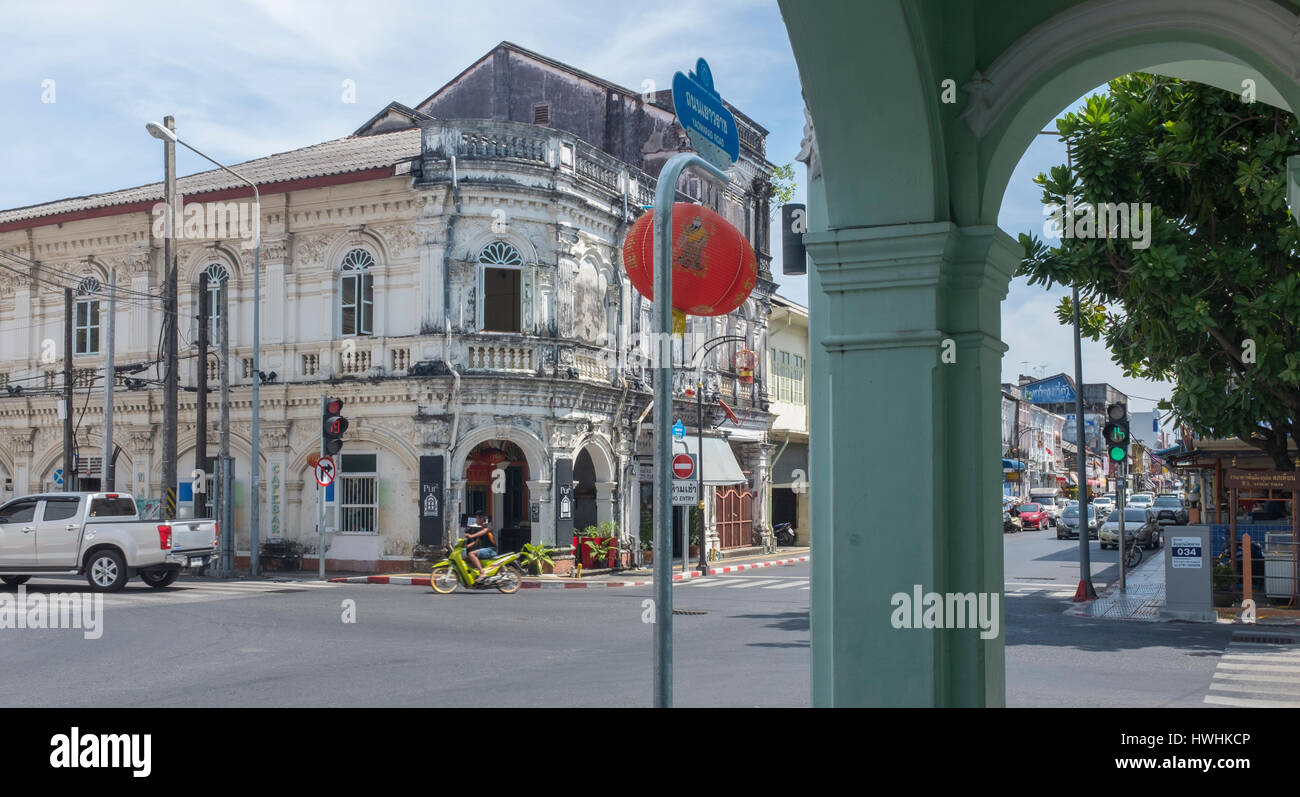 L'architecture du patrimoine des di Rommanee dans la vieille ville de Phuket, l'île de Phuket, Thaïlande Banque D'Images