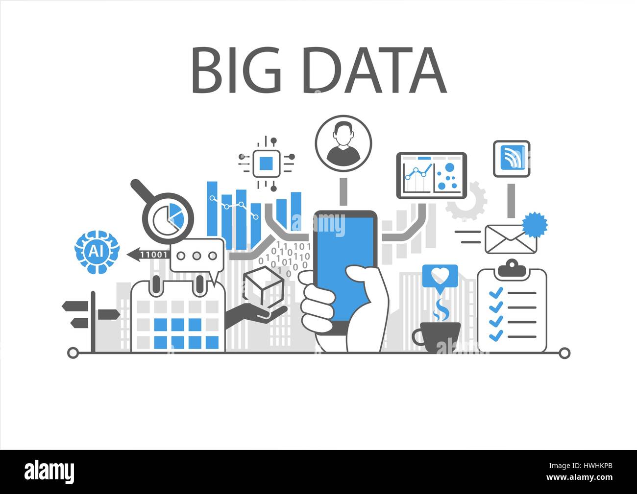 Vector illustration infographie big data with hand holding smartphone Illustration de Vecteur