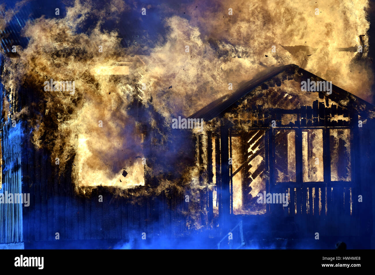 Close up of maison en feu. Banque D'Images