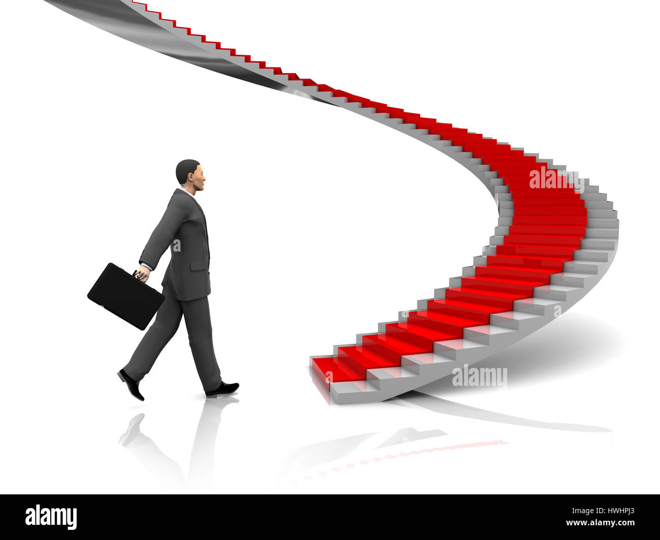 3d illustration of businessman étape pour escalier avec tapis rouge Banque D'Images