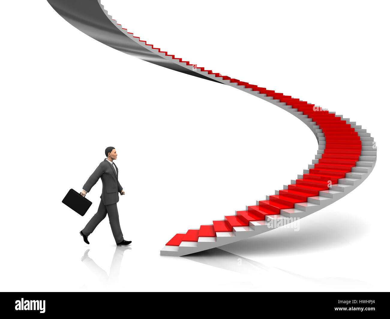 3d illustration of businessman étape pour escalier avec tapis rouge Banque D'Images