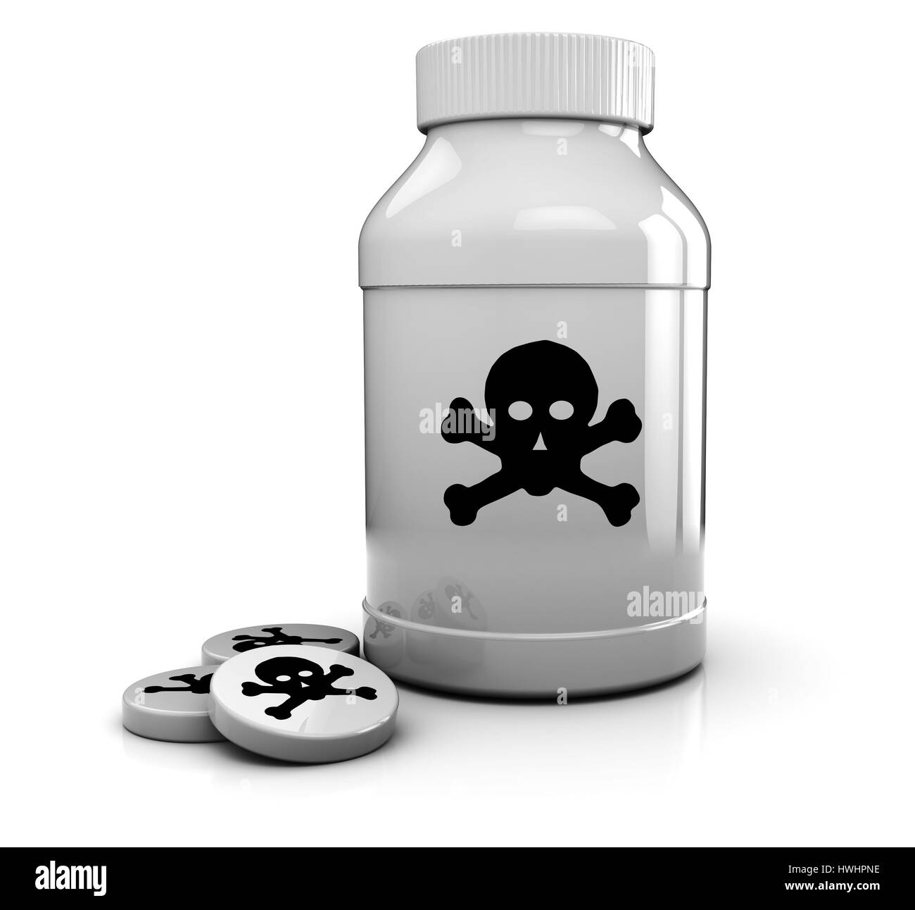 3d illustration de bouteille blanche avec du poison, symbole et tablettes Banque D'Images