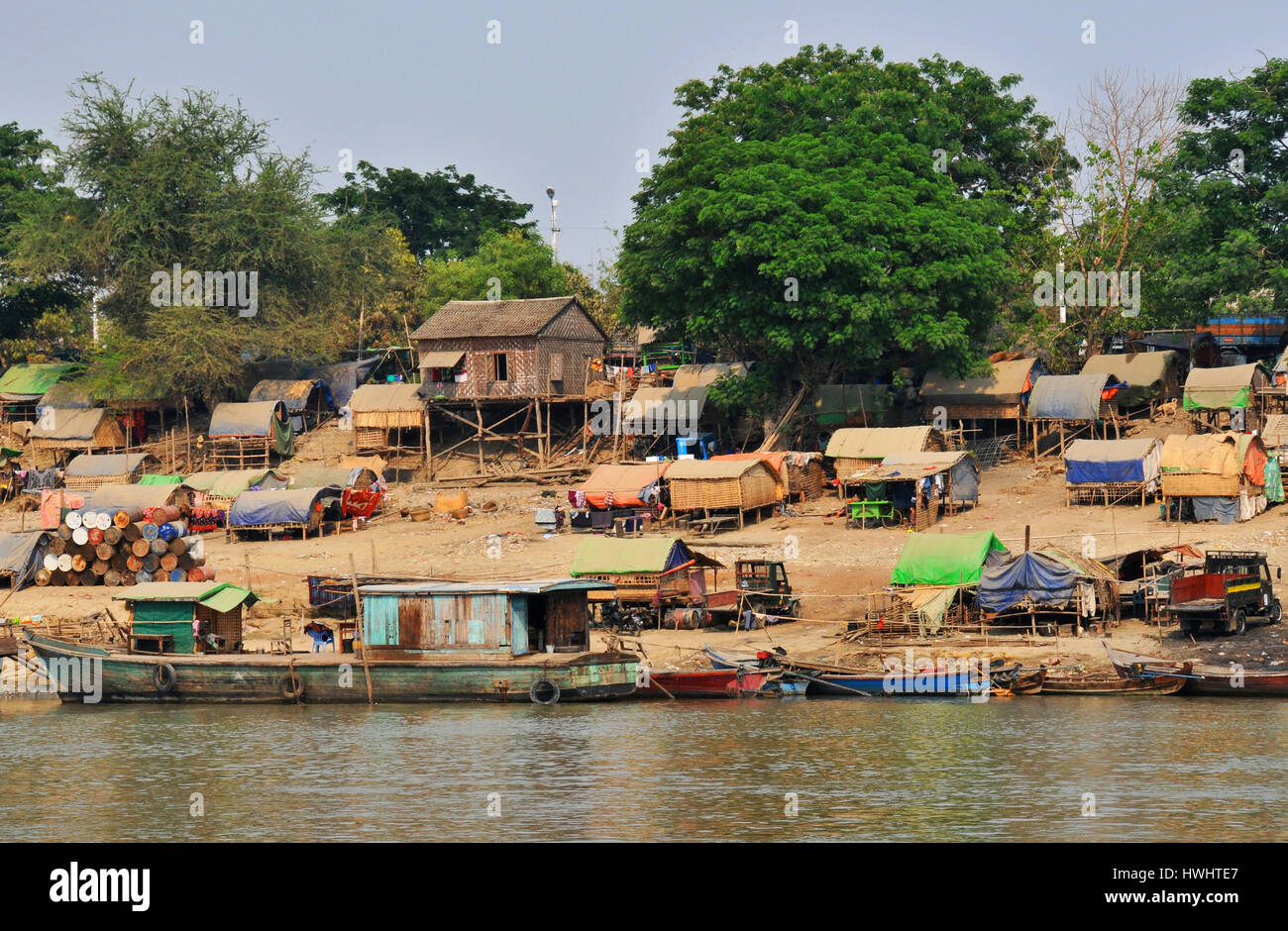 Riverside rivière Irrawaddy Myanmar Bagan Banque D'Images