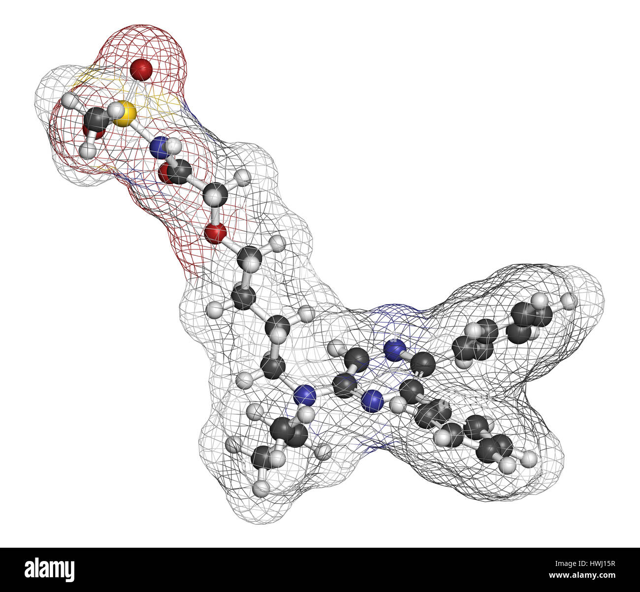 L'hypertension artérielle pulmonaire Selexipag molécule pharmaceutique. Le rendu 3D. Les atomes sont représentés comme des sphères avec codage couleur classiques : l'hydrogène (whit Banque D'Images