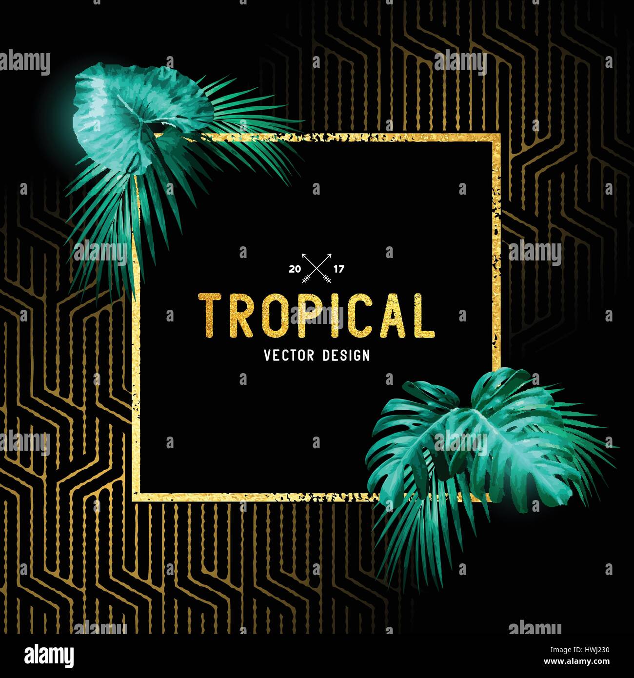 Tropical vintage design frontaliers avec les feuilles de palmier et d'or détail. Vector illustration Illustration de Vecteur