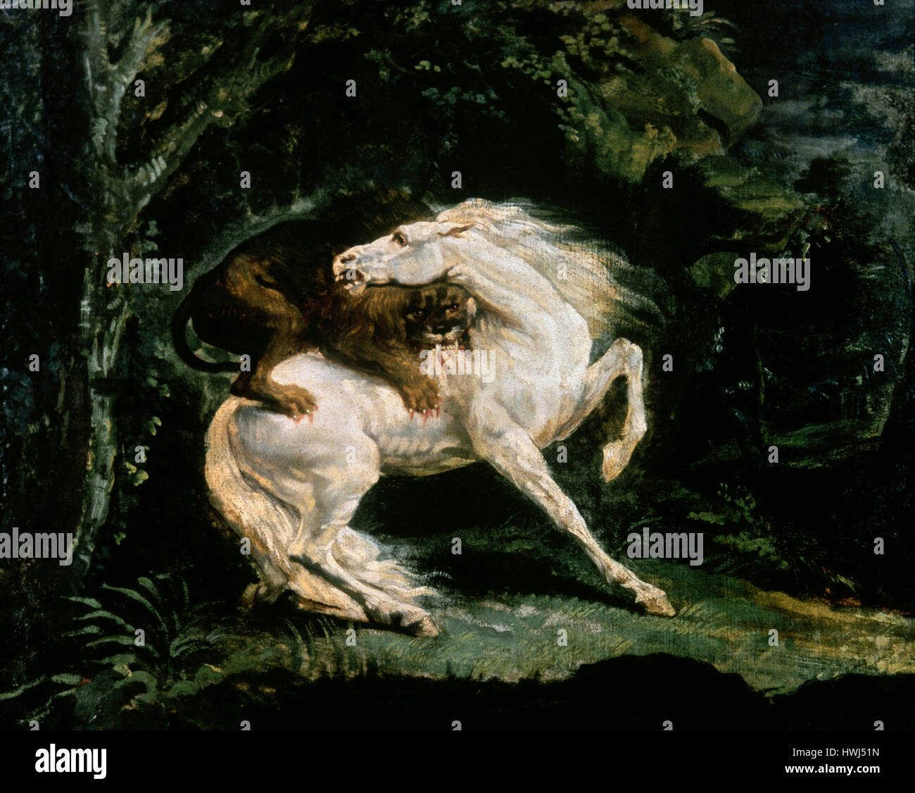Theodore Gericault (1791-1824). Le peintre français. L'attaqué par lion, 1821. Musée du Louvre. Paris. La France. Banque D'Images