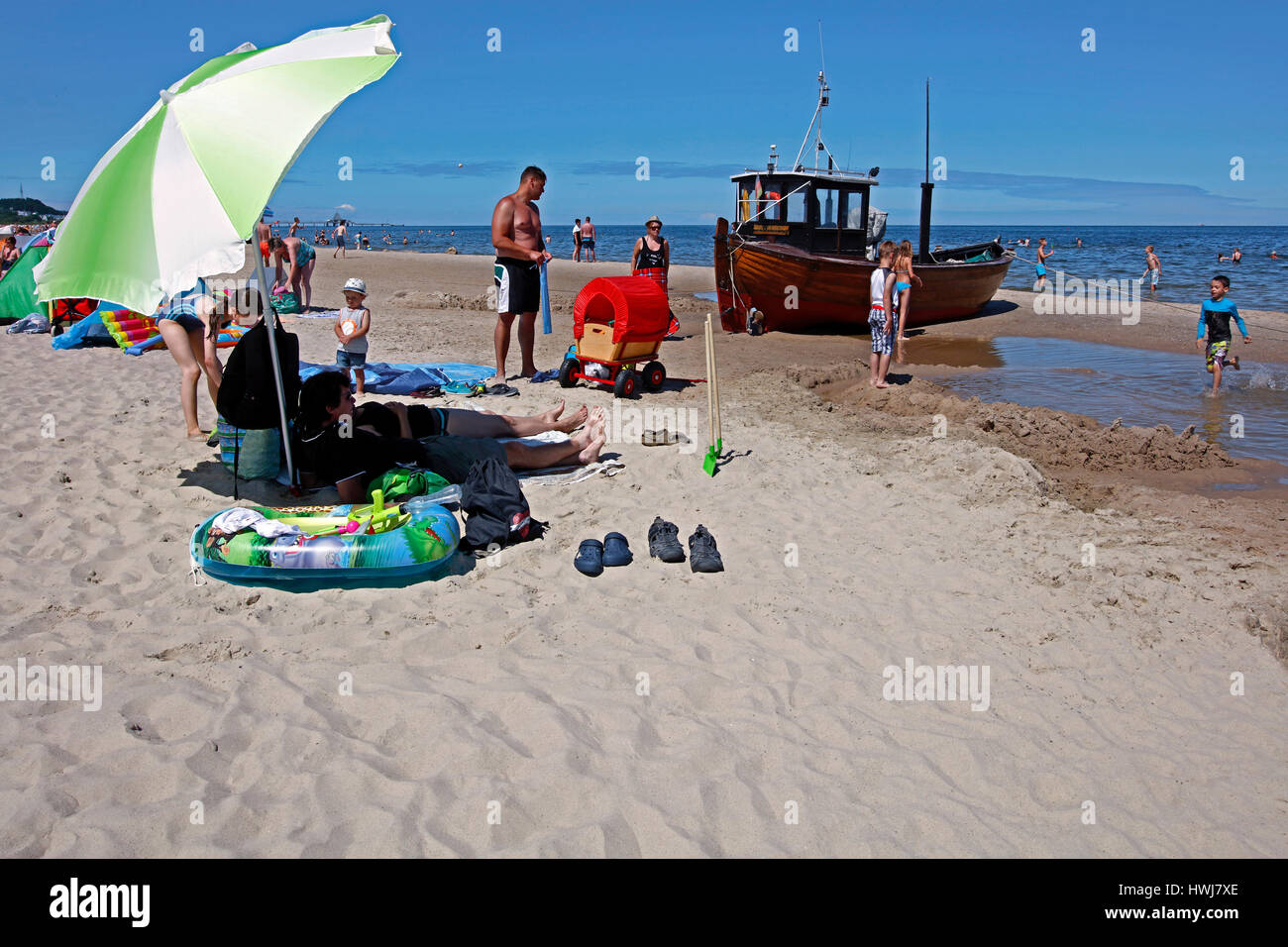 Plage, Ahlbeck-Heringsdorf, Île d'Usedom, côte de la mer Baltique, Schleswig-Holstein, Allemagne Banque D'Images