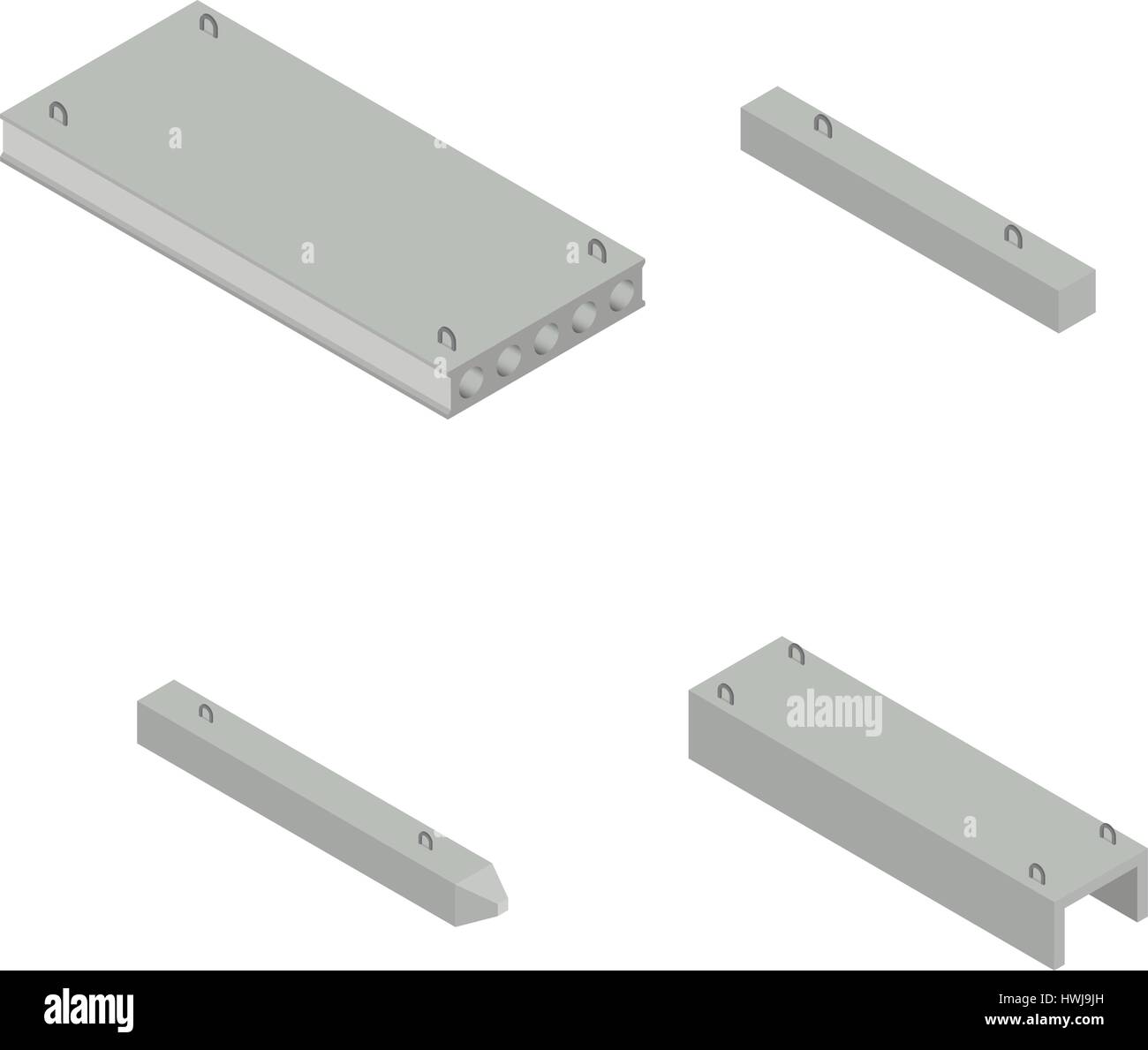 Ensemble de produits en béton fer vue isométrique, isolé sur fond blanc. Des éléments de design pour la construction et la reconstruction, vector illustrati Illustration de Vecteur