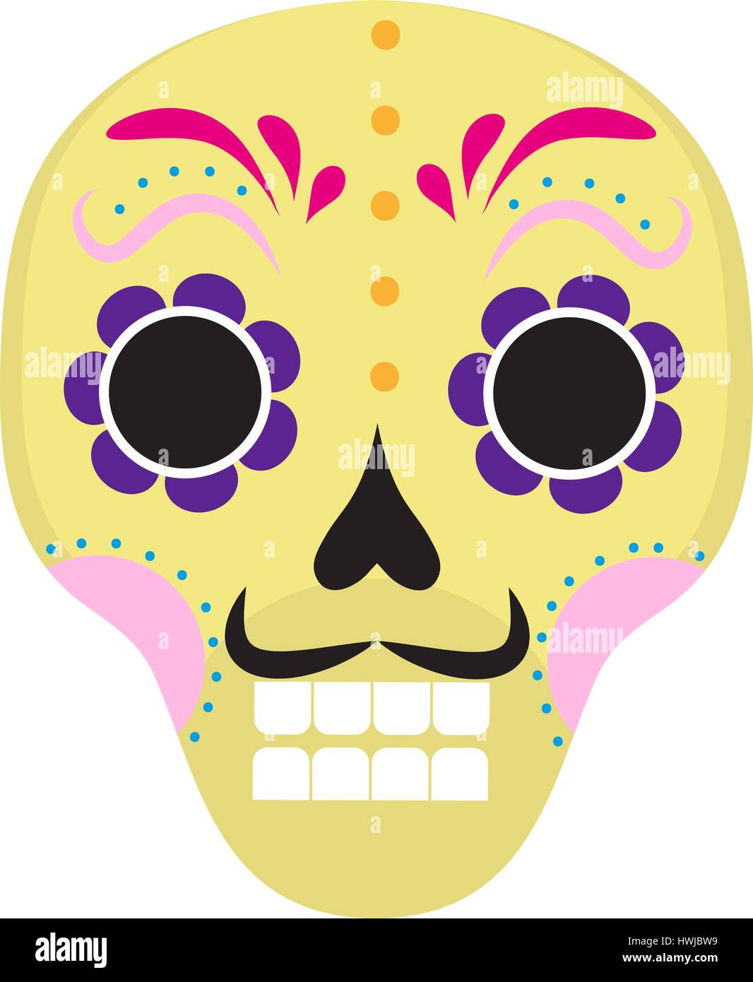 Crâne en sucre, plat, icône de style dessin animé. Cute dead head, squelette pour le Jour des Morts au Mexique. Isolé sur fond blanc. Illustration vectorielle, clip art. Illustration de Vecteur