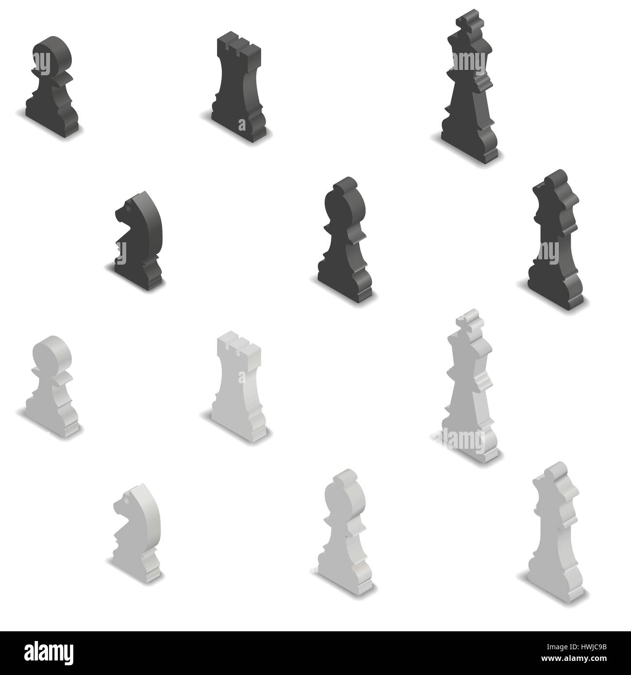 Noir et blanc photo réaliste pièces des échecs. 3D isométrique, style vector illustration. Illustration de Vecteur