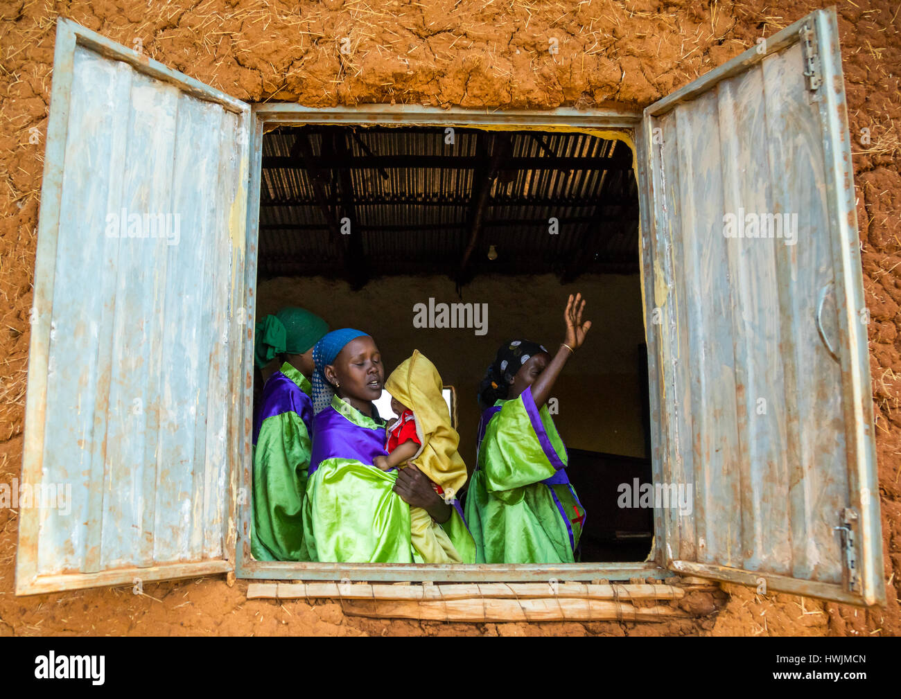 Les femmes Borana pendant dimanche dans l'église, Oromia, Yabelo,, Ethiopie Banque D'Images