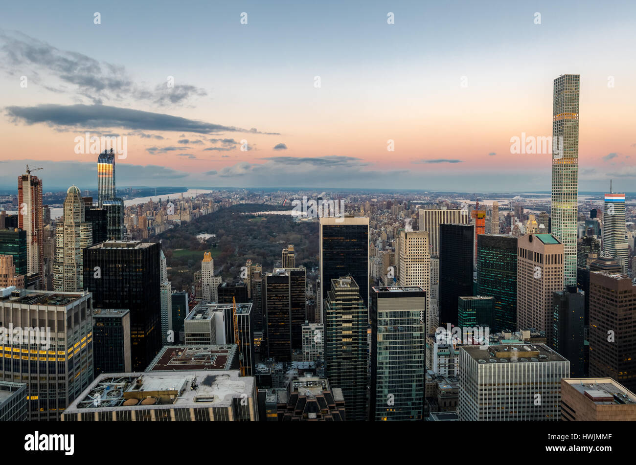 Vue panoramique vue aérienne de Manhattan et Central Park au coucher du soleil - New York, USA Banque D'Images