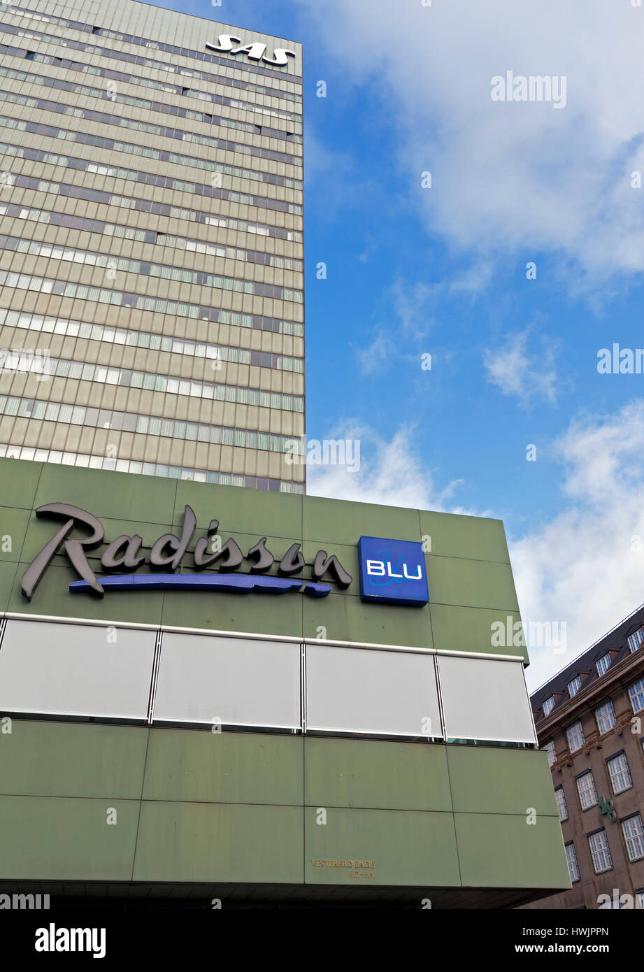 Le Radisson Blu Royal Hotel, l'hôtel SAS, Vesterbrogade, le centre de Copenhague, Danemark. Banque D'Images