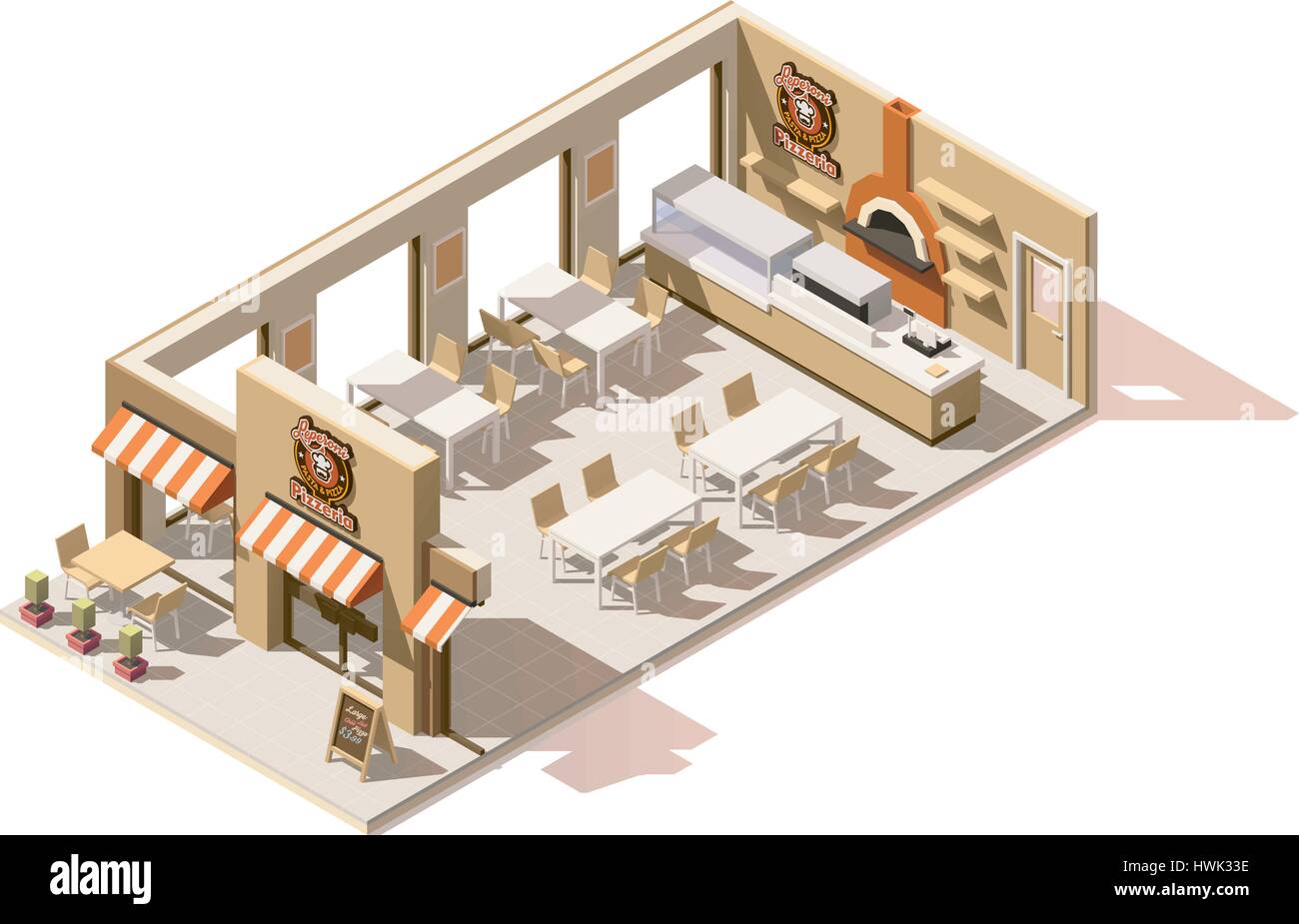 Pizzeria poly faible isométrique vectoriel Illustration de Vecteur
