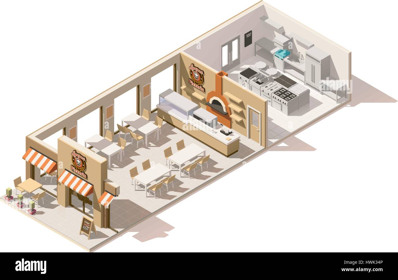 Pizzeria poly faible isométrique vectoriel Illustration de Vecteur