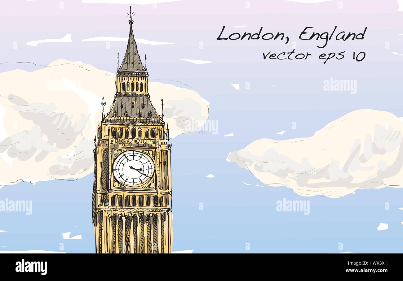 Croquis de Londres, Angleterre, Big show Être avec les nuages, vecteur illustration Illustration de Vecteur