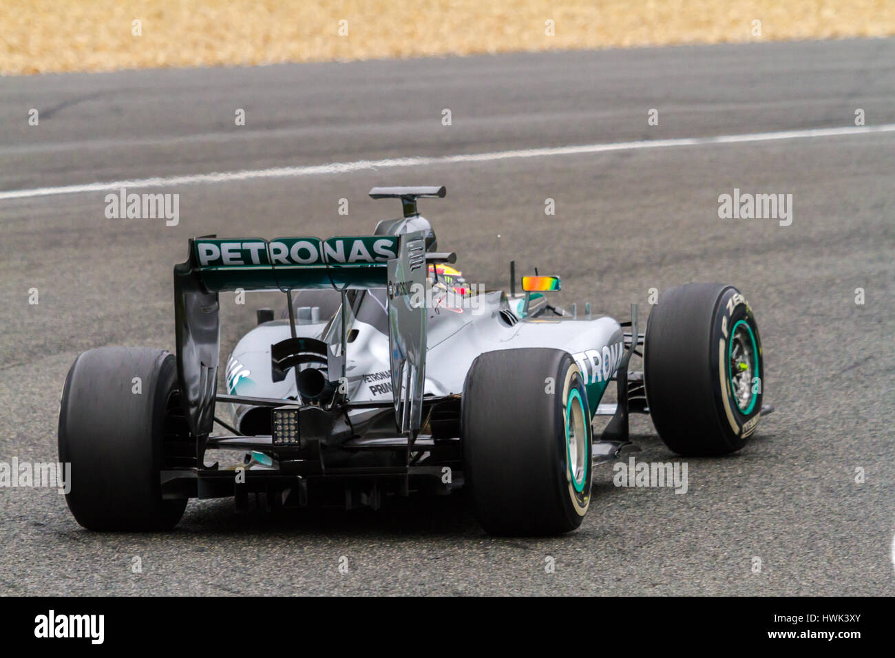 JEREZ DE LA FRONTERA, ESPAGNE - jan 31 : Lewis Hamilton de Mercedes F1 courses sur session de formation le 31 janvier , 2014, à Jerez de la Frontera , Espagne Banque D'Images