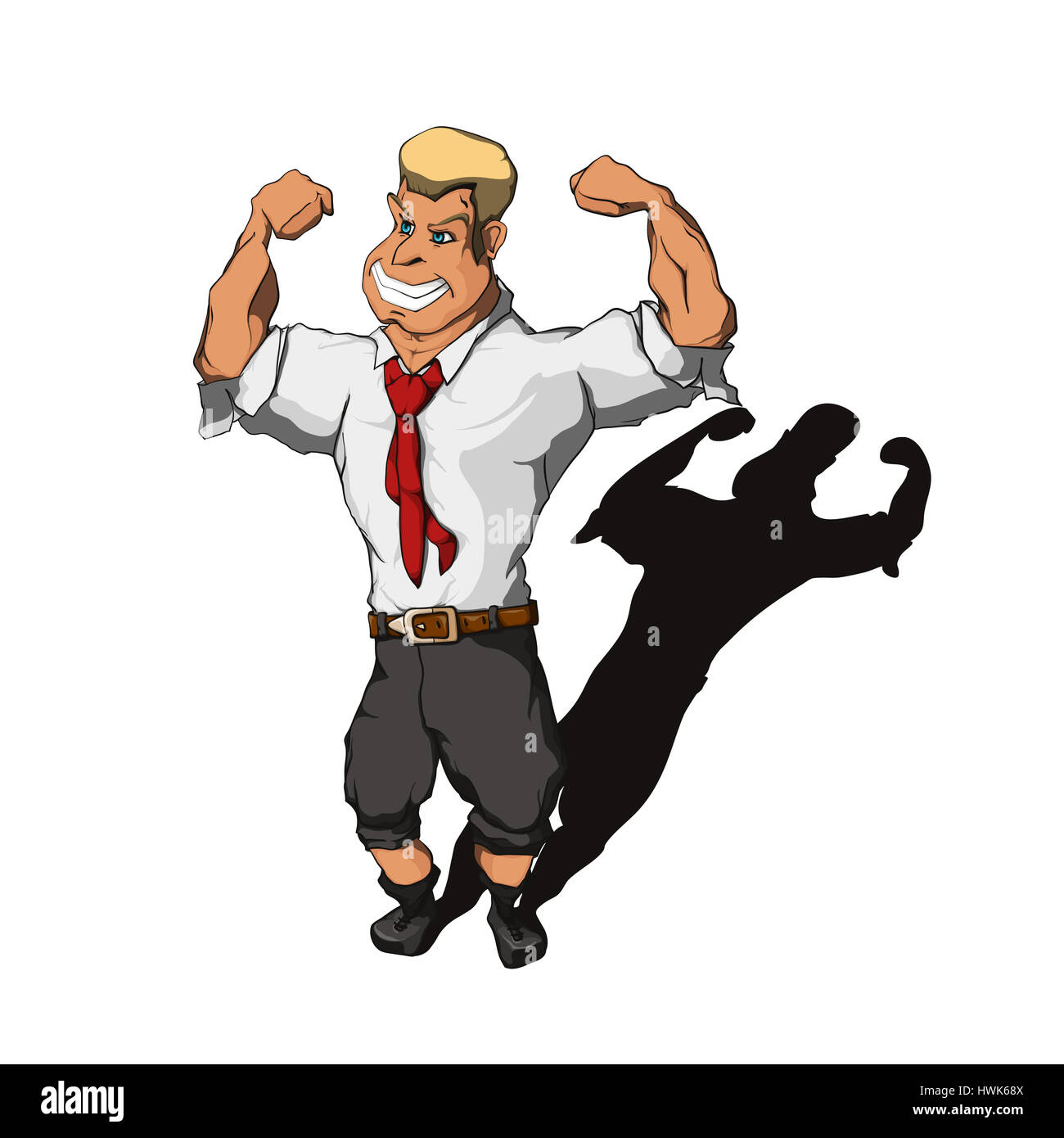 L'homme musclé, portant un costume avec un pantalon enroulé et manchons, démontrer ses biceps Banque D'Images