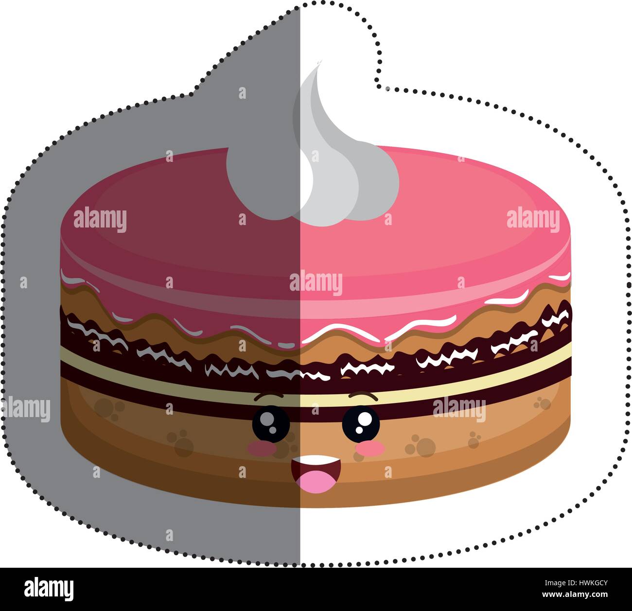 Gateau D Anniversaire Kawaii Icone Sur Fond Blanc Vector Illustration Image Vectorielle Stock Alamy