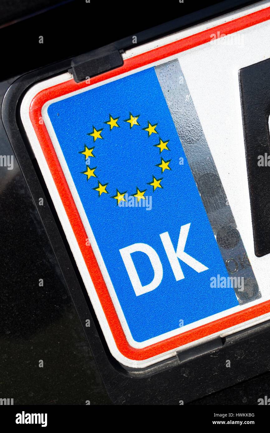 Pays de l'UE identifiant de la plaque d'immatriculation de voiture : Danemark Banque D'Images