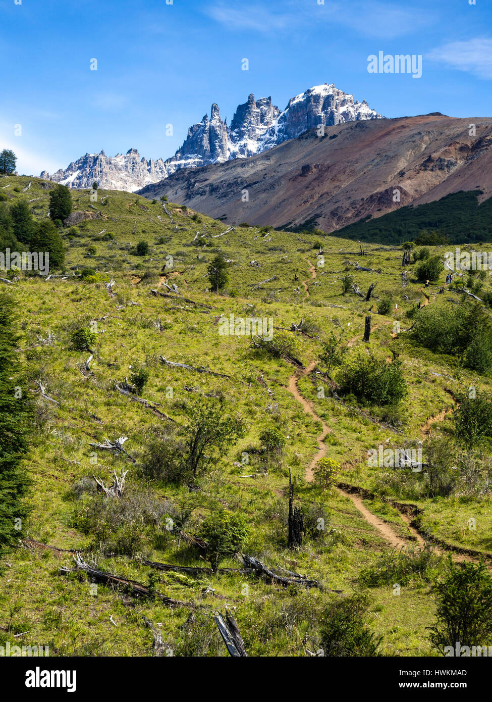 Montagnes de la réserve naturelle de Cerro Castillo, Reserva Nacional Cerro Castillo, à l'est de la montagne Cerro Castillo, vu à partir de la randonnée jusqu'au Cerro Casti Banque D'Images