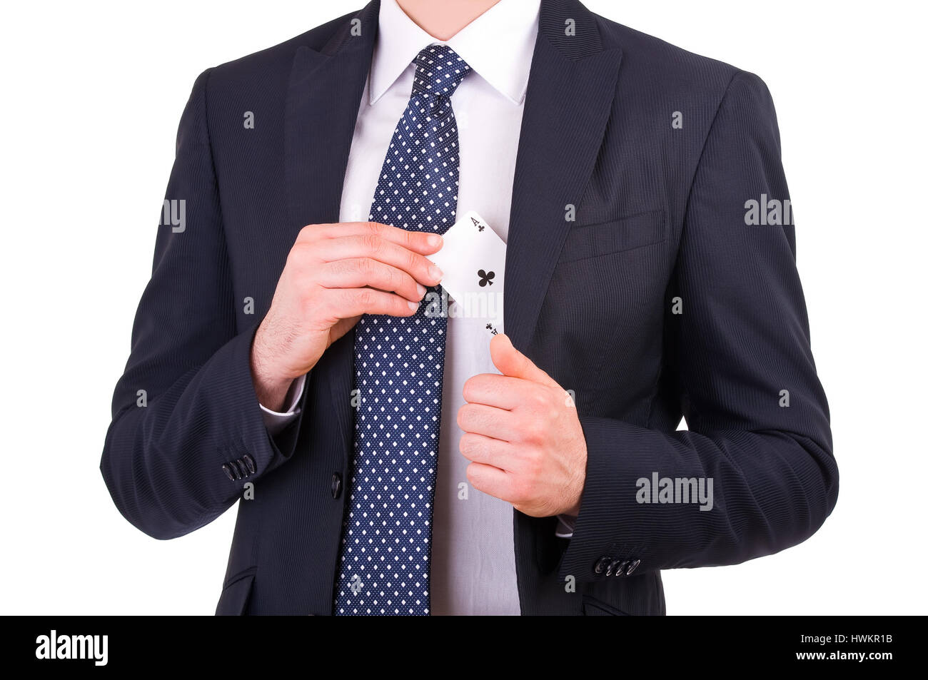 Businessman putting card ace dans sa poche. Banque D'Images