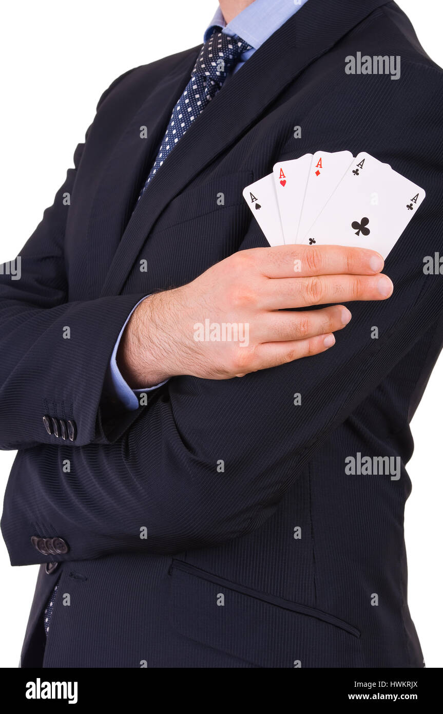 Businessman showing cartes à jouer. Banque D'Images