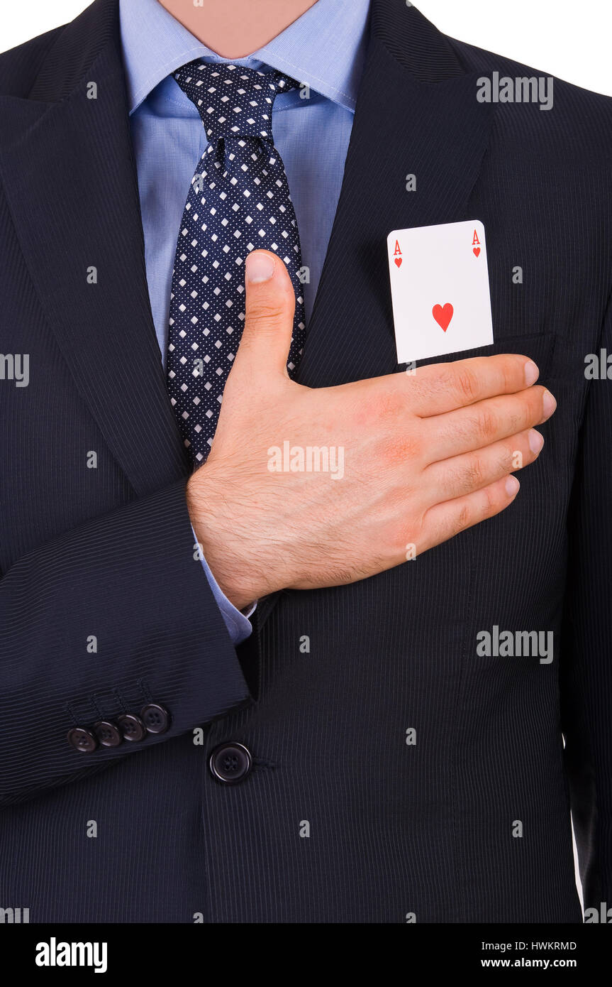 Businessman taking serment avec ace card en poche. Banque D'Images
