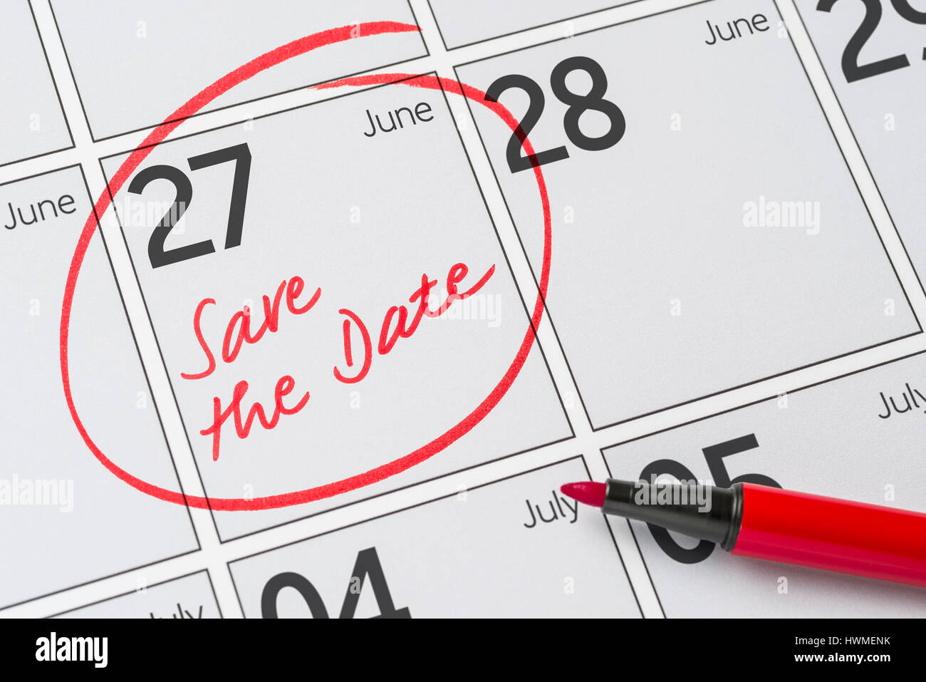 Enregistrer la date inscrite sur un calendrier - 27 juin Banque D'Images