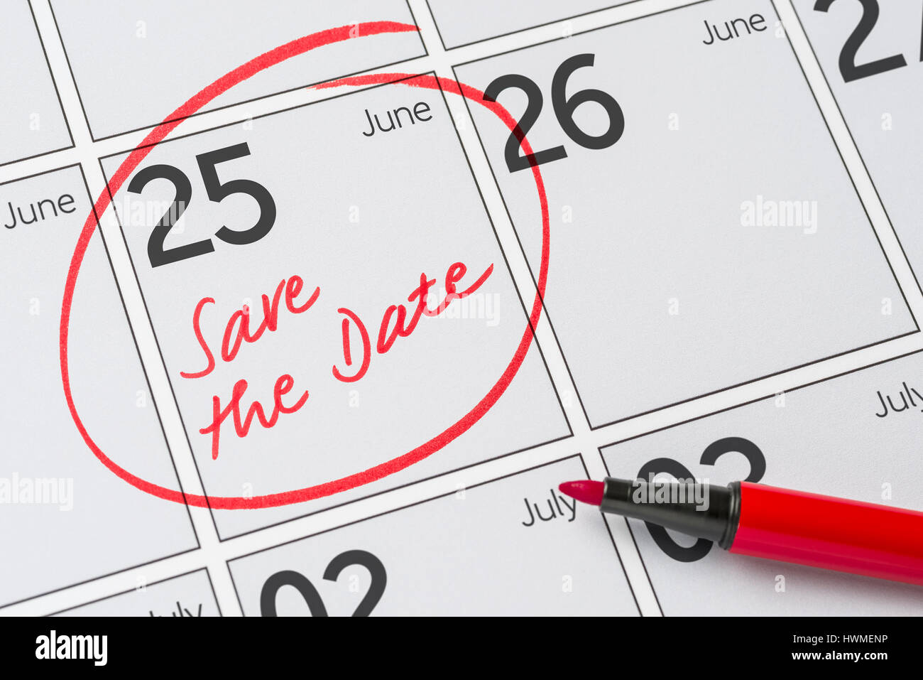 Enregistrer la date inscrite sur un calendrier - 25 juin Banque D'Images