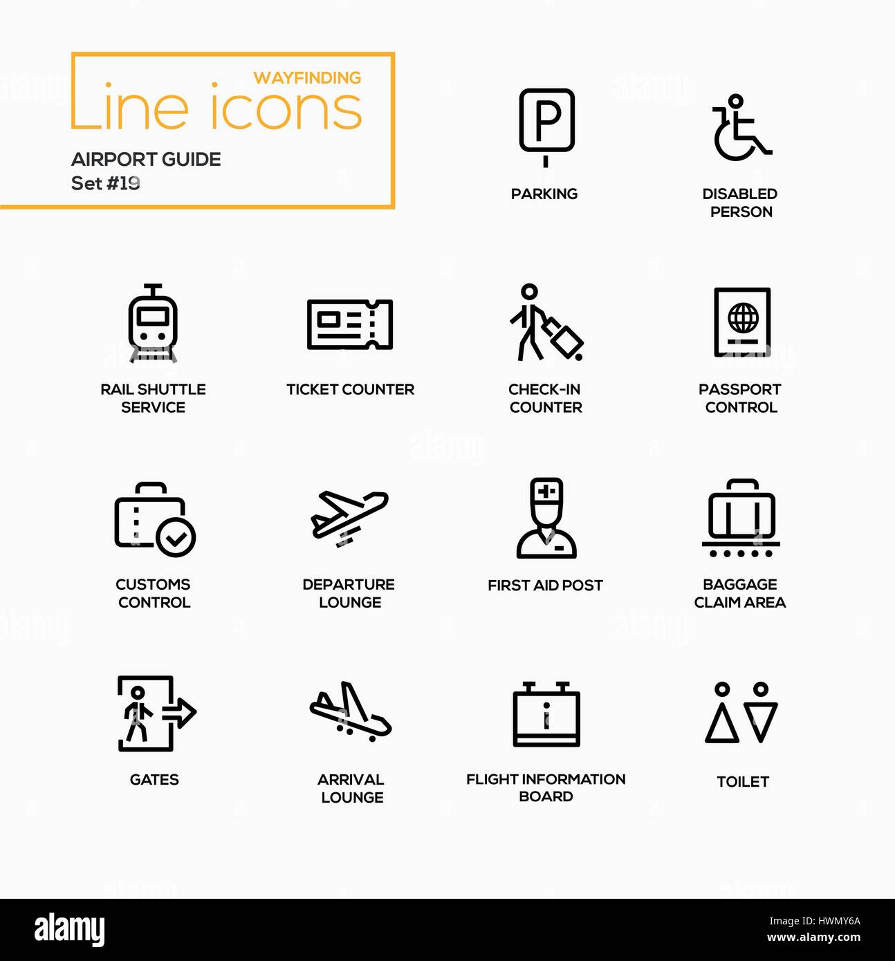 Guide des aéroports - vecteur moderne seule ligne icons set Illustration de Vecteur