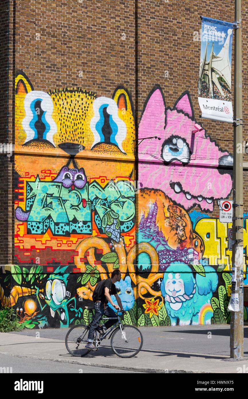Canada, Province de Québec, Montréal Plateau Mont-Royal murale de cry0te du CryOte animaux fantastiques sont présents dans de nombreuses régions de Montréal, l'artiste travaille souvent avec un autre Waxhead muraliste Montréal Banque D'Images