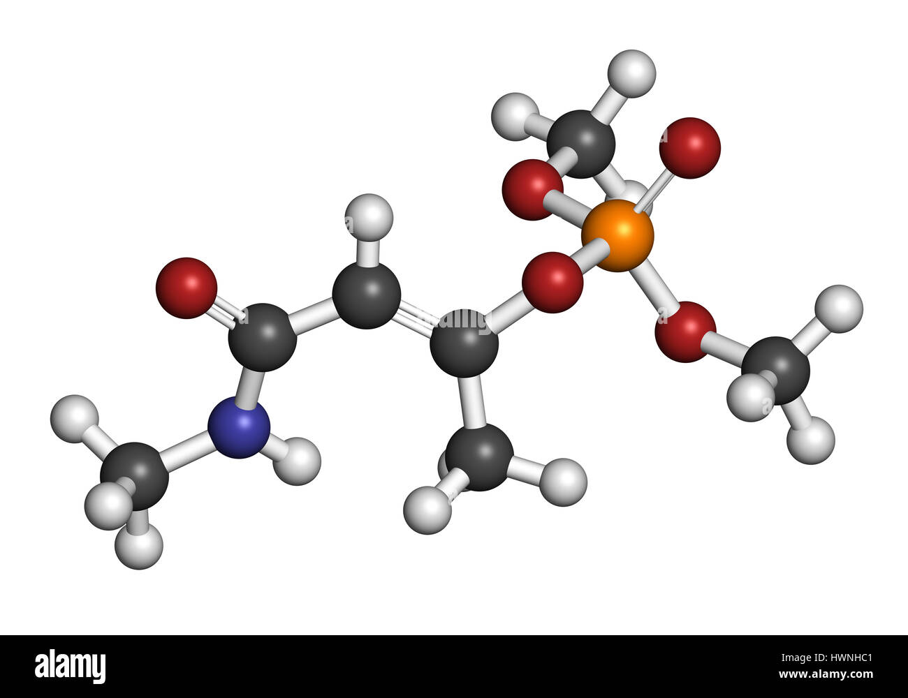 Le monocrotophos molécule d'insecticides organophosphorés. Aussi connu pour être polluant organique persistant. Le rendu 3D. Les atomes sont représentés comme des sphères avec Banque D'Images