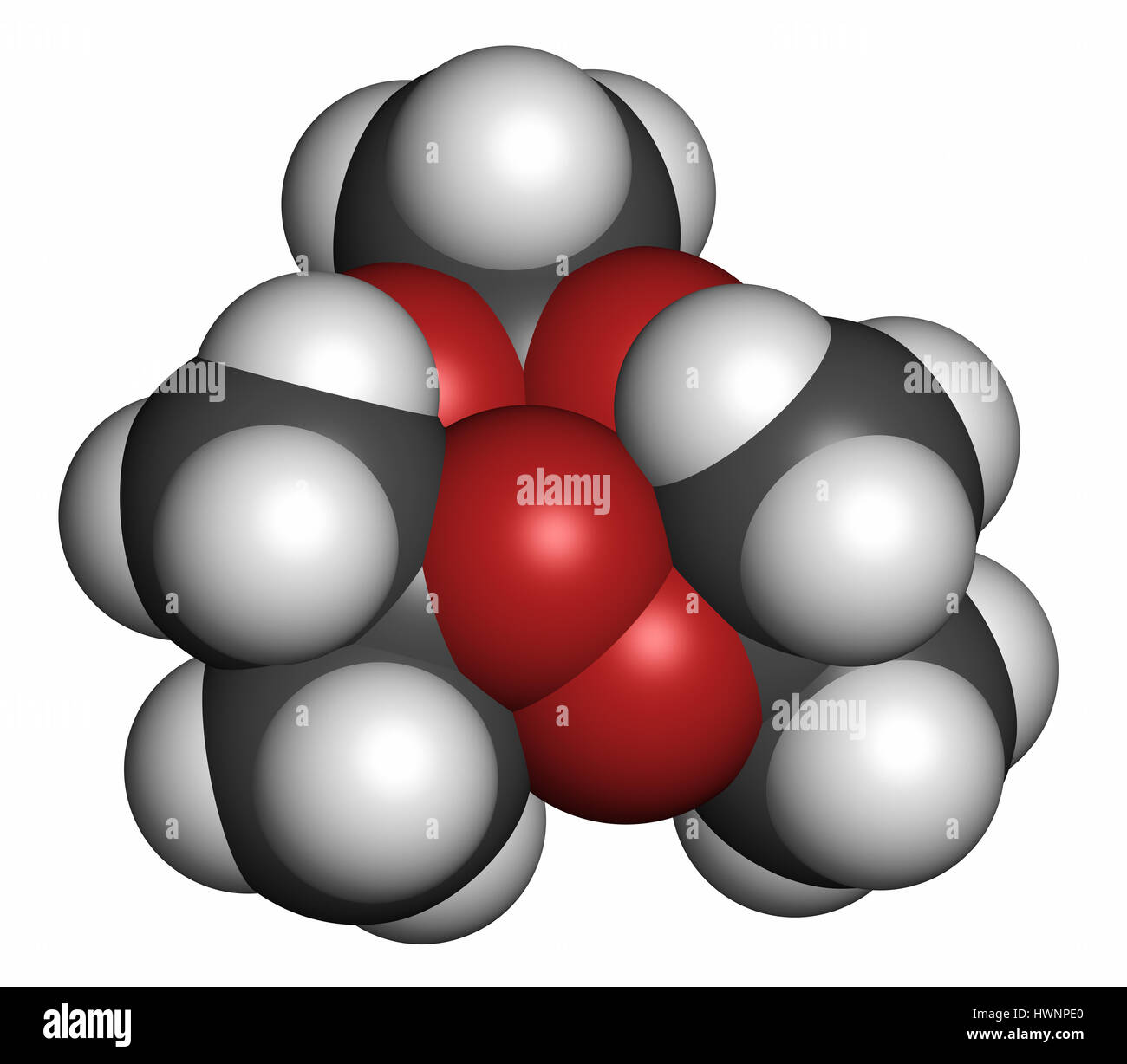 Triacetone triperoxide (peroxyde d'acétone, TATP) molécule d'explosifs. Le rendu 3D. Les atomes sont représentés comme des sphères classiques avec codage couleur : hyd Banque D'Images