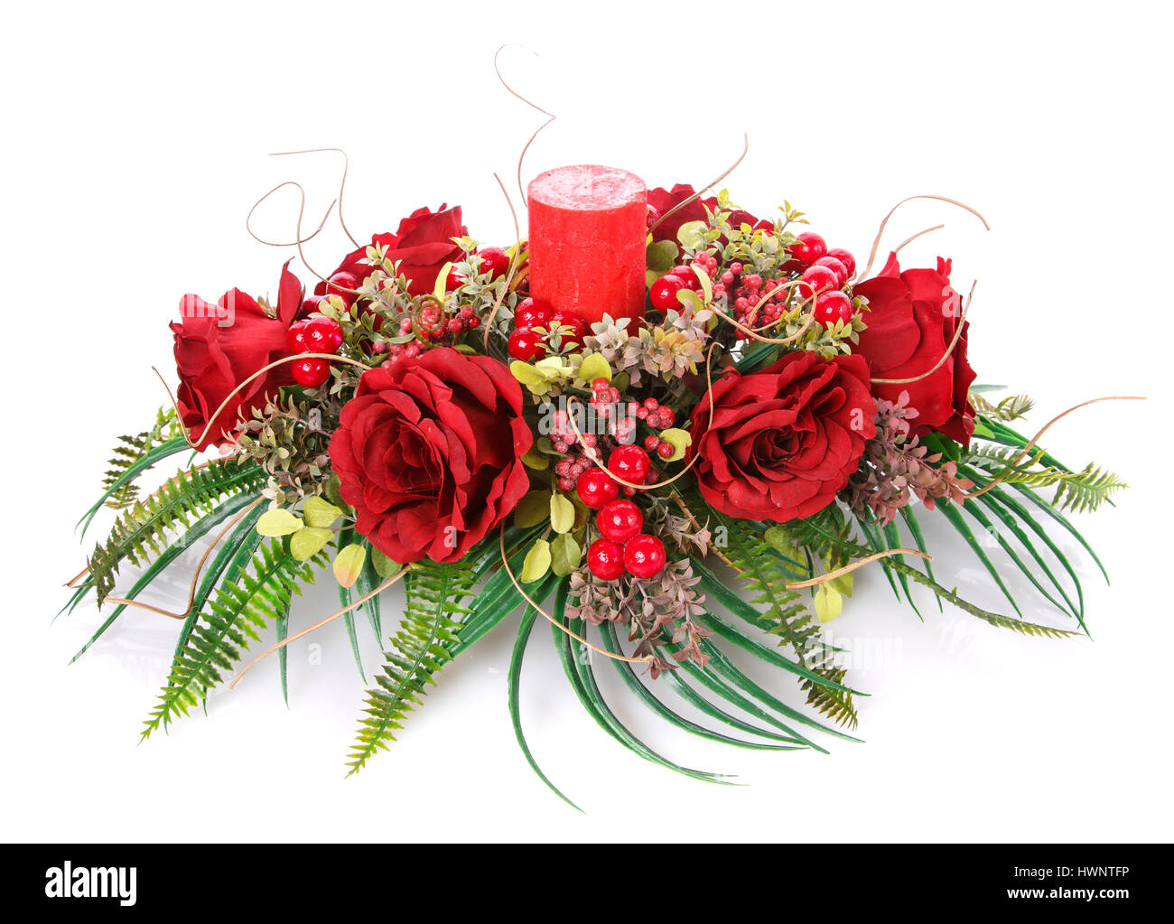 Décoration avec des fleurs et des bougies composition Banque D'Images