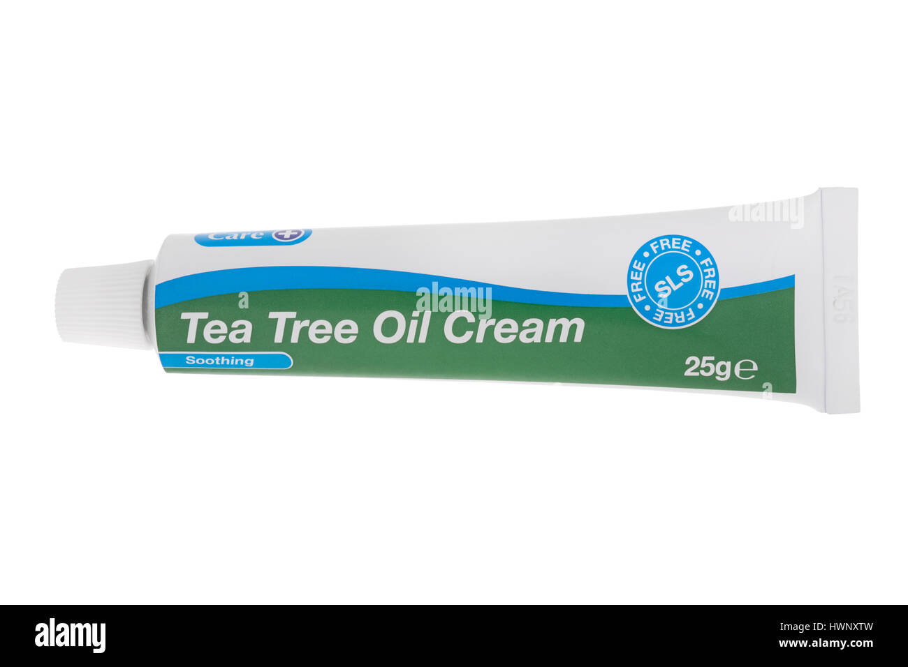 Tube de crème d'huile d'arbre à thé sur fond blanc Banque D'Images