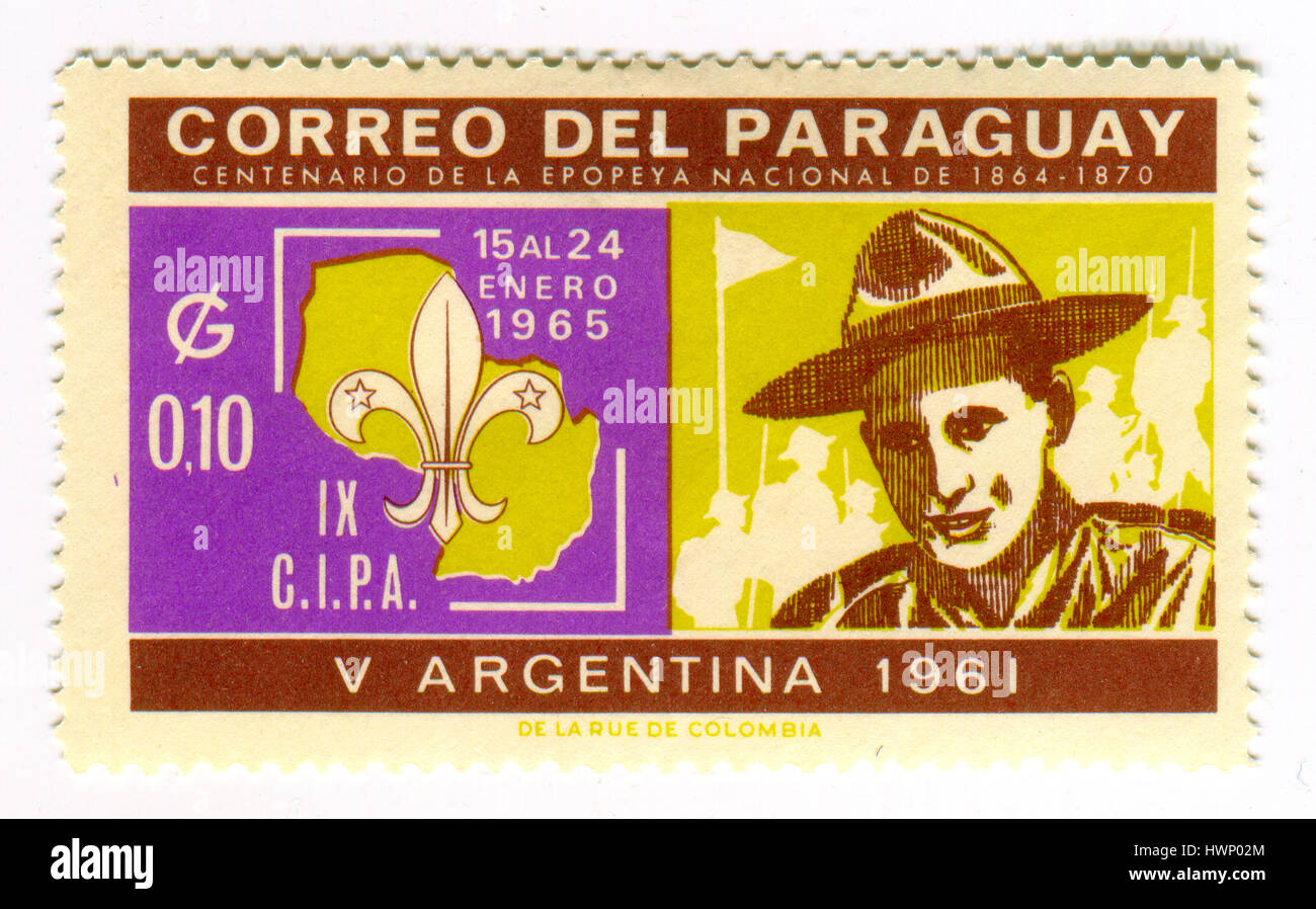 GOMEL, BÉLARUS, 21 mars 2017, de timbres en Paraguay montre image du Mouvement des scouts, vers 1965. Banque D'Images