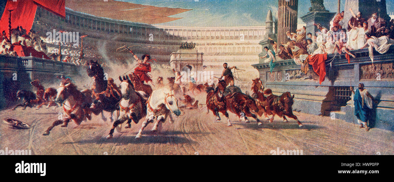 Une course de chars Romains . L'histoire de Hutchinson de l'ONU, publié en 1915. Banque D'Images