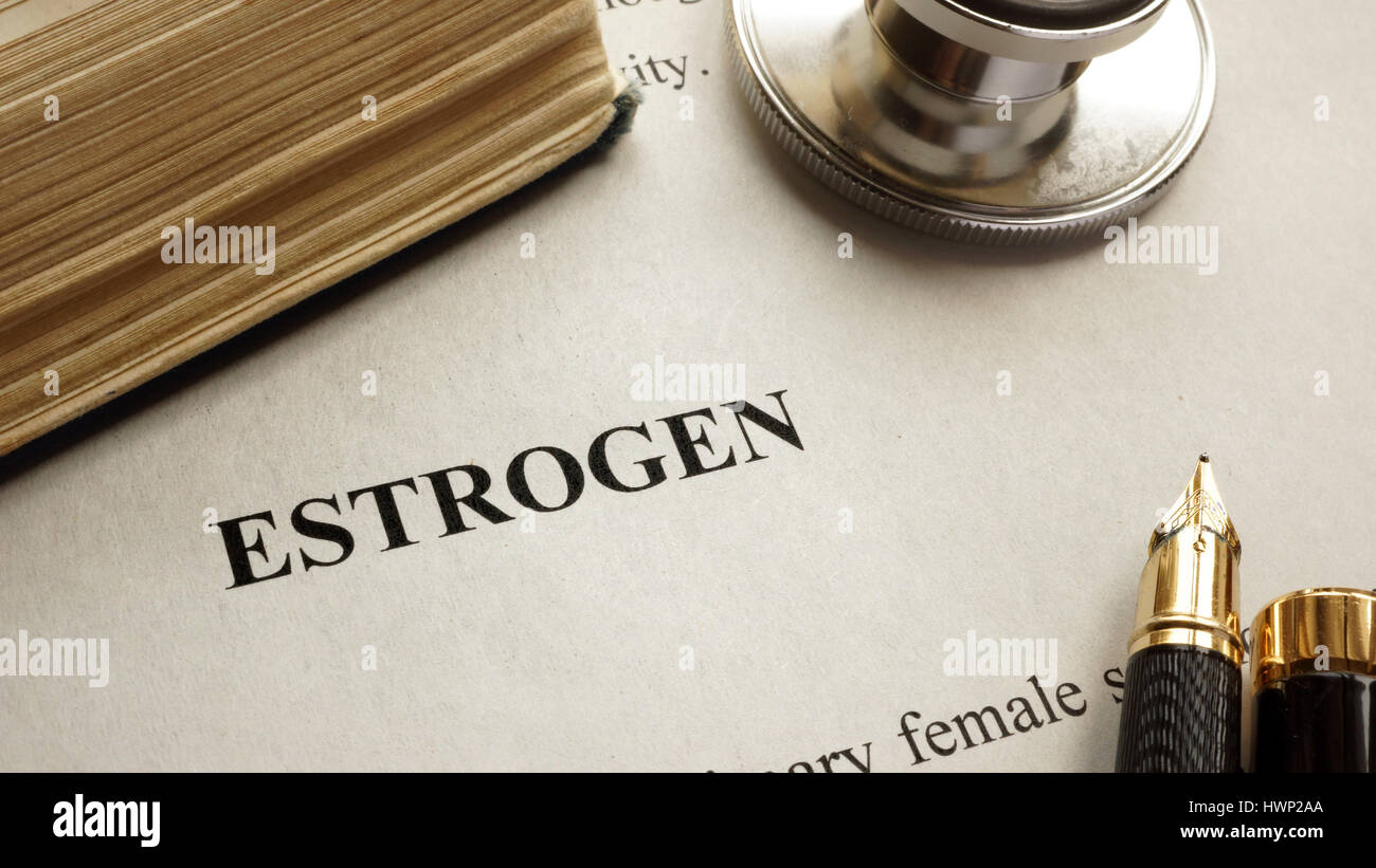La page de titre où l'œstrogène et d'adresses. Les droits de l'hormones. Banque D'Images